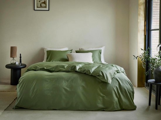 dekbedovertrek Yumeko coton satin mi olive 200x220 avec 2 taies 60x70 - Bio, eco & fairtrade
