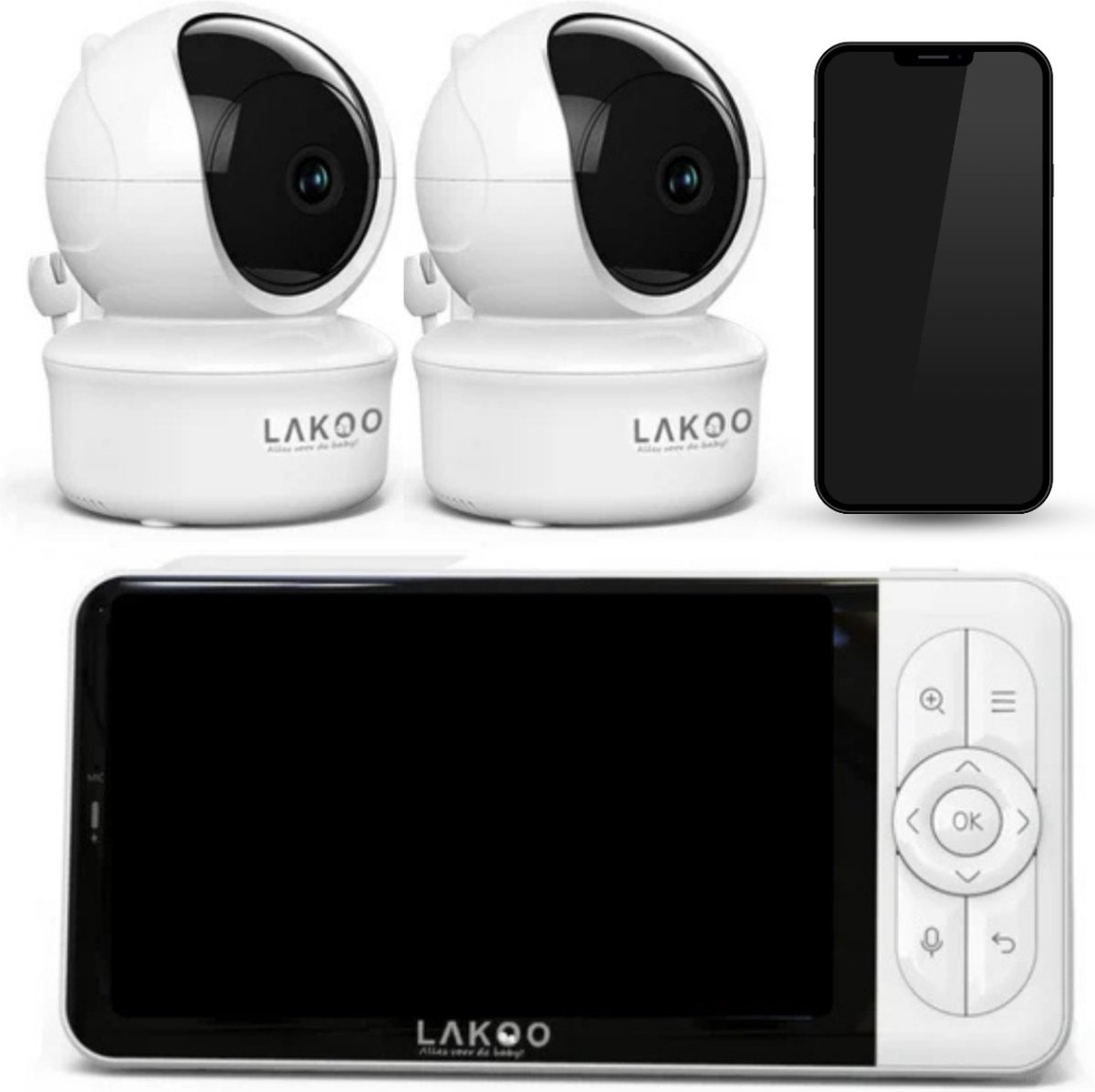 Lakoo Pro Babyfoon - met Camera én App - Premium HD Wifi Baby Monitor - 5 inch