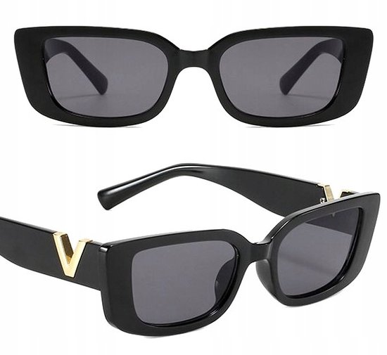 Dames Zonnebril Cat Eye - Rechthoekige Zonnebril Dames - Zwart Montuur - Donkere Glazen - UV400 Bescherming - Festival Bril - Fashion Eyewear - Trendy Zomerbril - Sunglasses - V-vormig Design - Dames Bril — afbeelding 3