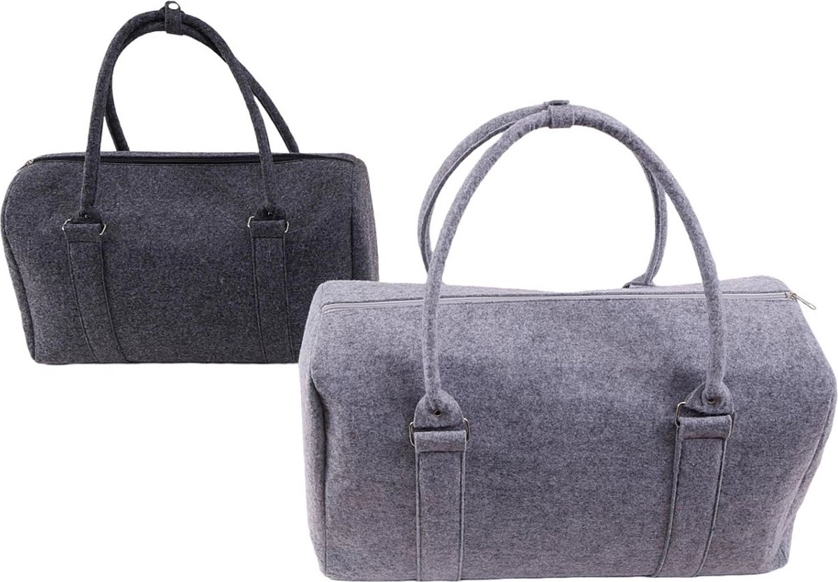 reistas - tas - tas met rits - handvaten - vilt - lichtgrijs - shopper