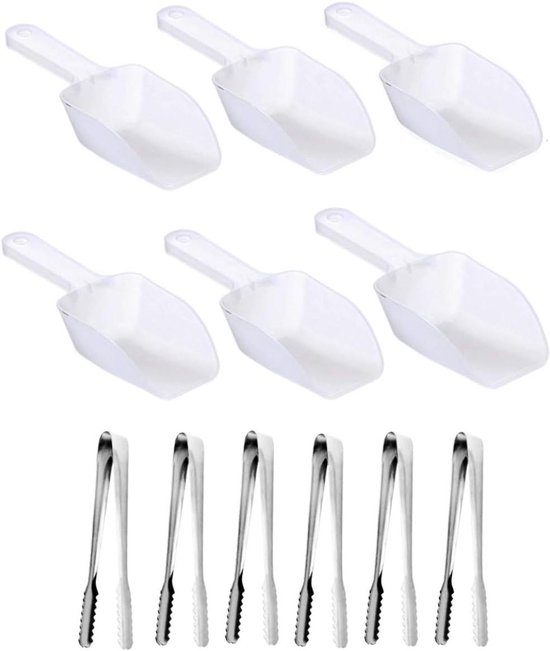 JZK Lot De 6 Cuillères à Glace Plastique + 6 Pinces à Bonbons - Accessoires Buffet Fête Et Cuisine