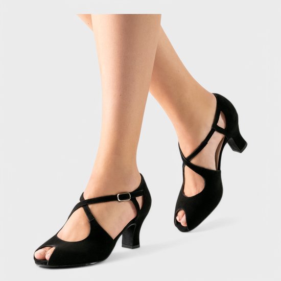 Foto: Werner kern georgia open dames dansschoenen su de zool blokhak 6cm verstelbare sluiting comfortabel brede pasvorm peeptoe ergonomisch voetbed ballroom latin salsa kizomba tango werner kern zwart 43 1 3