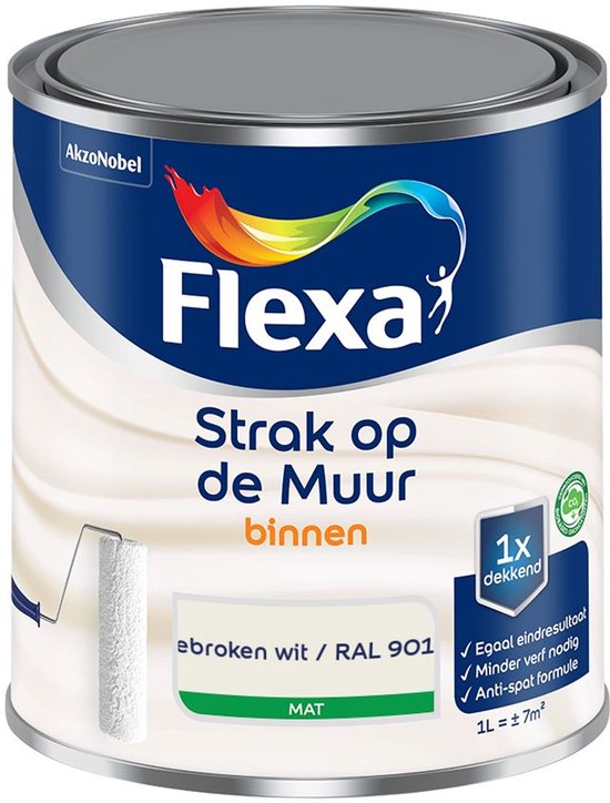 Flexa - Strak Op De Muur Binnen Mat - Gebroken Wit / Ral 9010 - Mengverf - 1 L