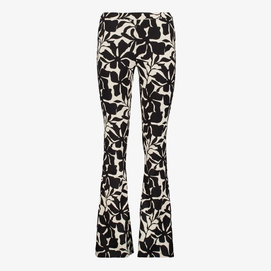 TwoDay dames flared broek bloemenprint zwart wit - Maat S