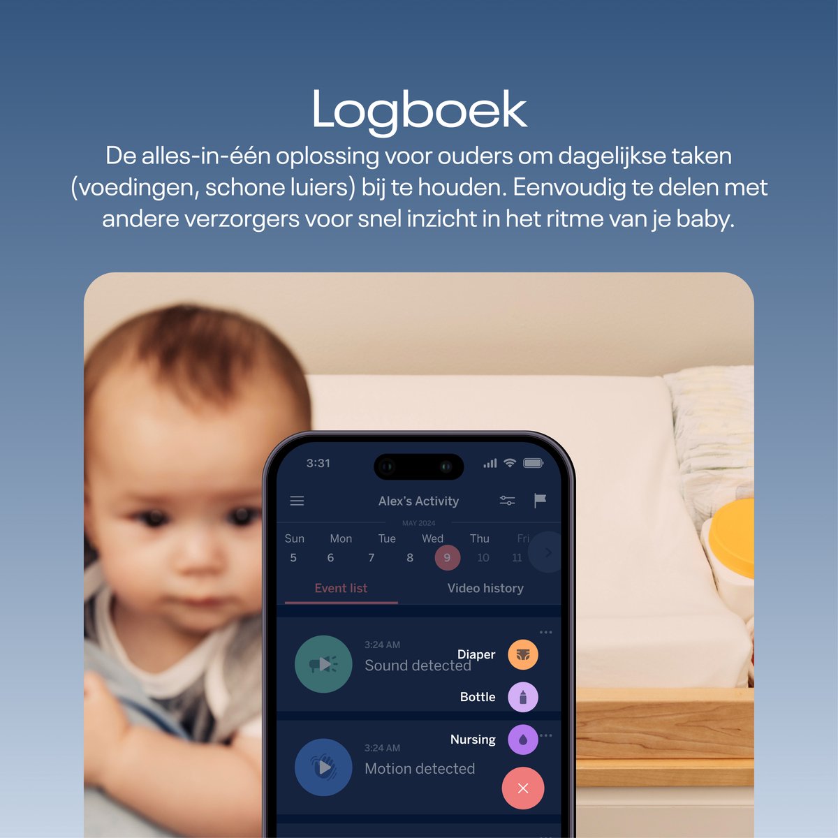 Nanit Pro Camera Babyfoon met App + Flex Standaard + Ademhalingsband - Huildetectie - 130°-zicht - 1080P HD-Video - Beste beveiliging thumbnail 8