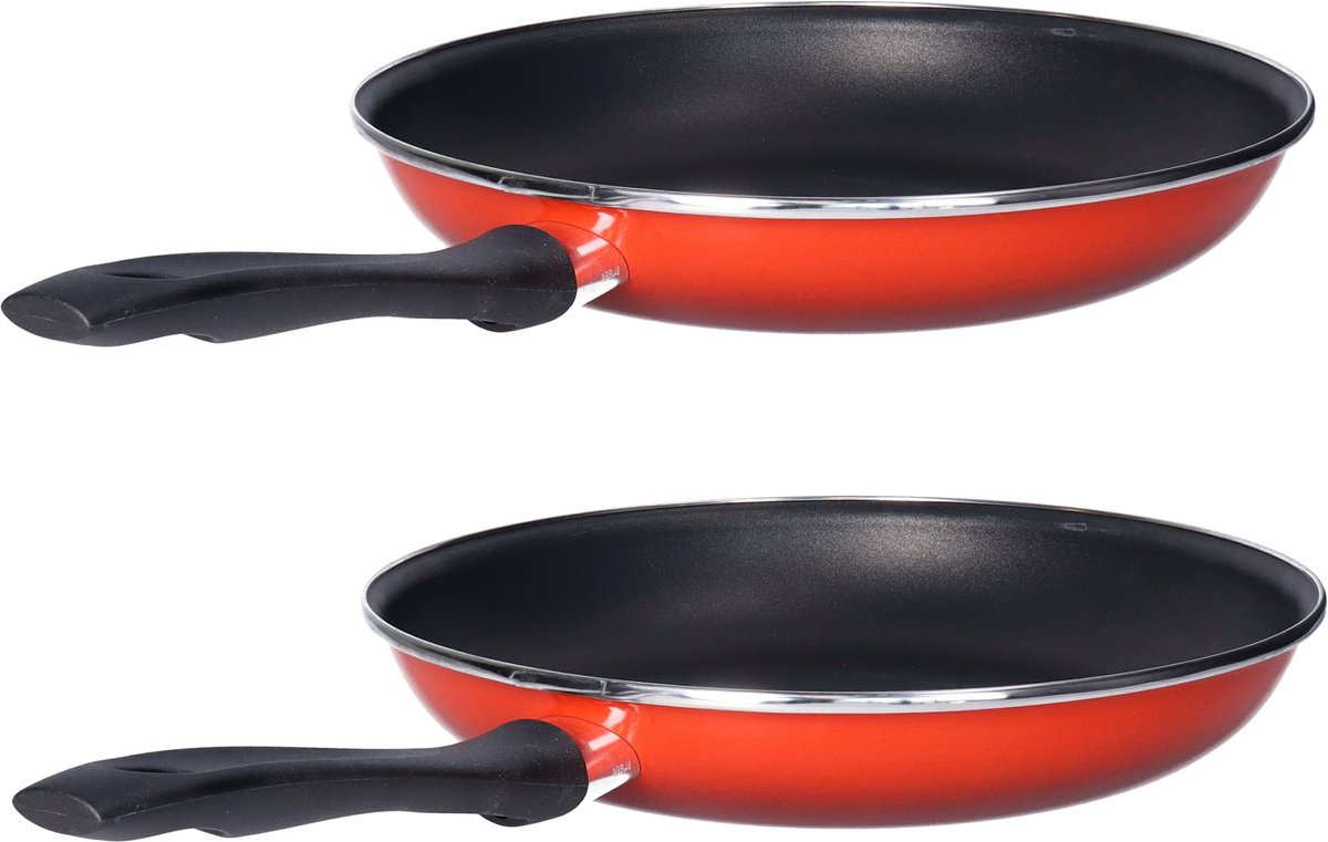 Set van 2x stuks aluminium professionele rode koekenpan Merida met anti-aanbak laag 32 cm - Hapjespannen