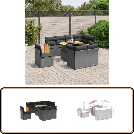 vidaXL-9-delige-Loungeset-met-kussens-poly-rattan-zwart