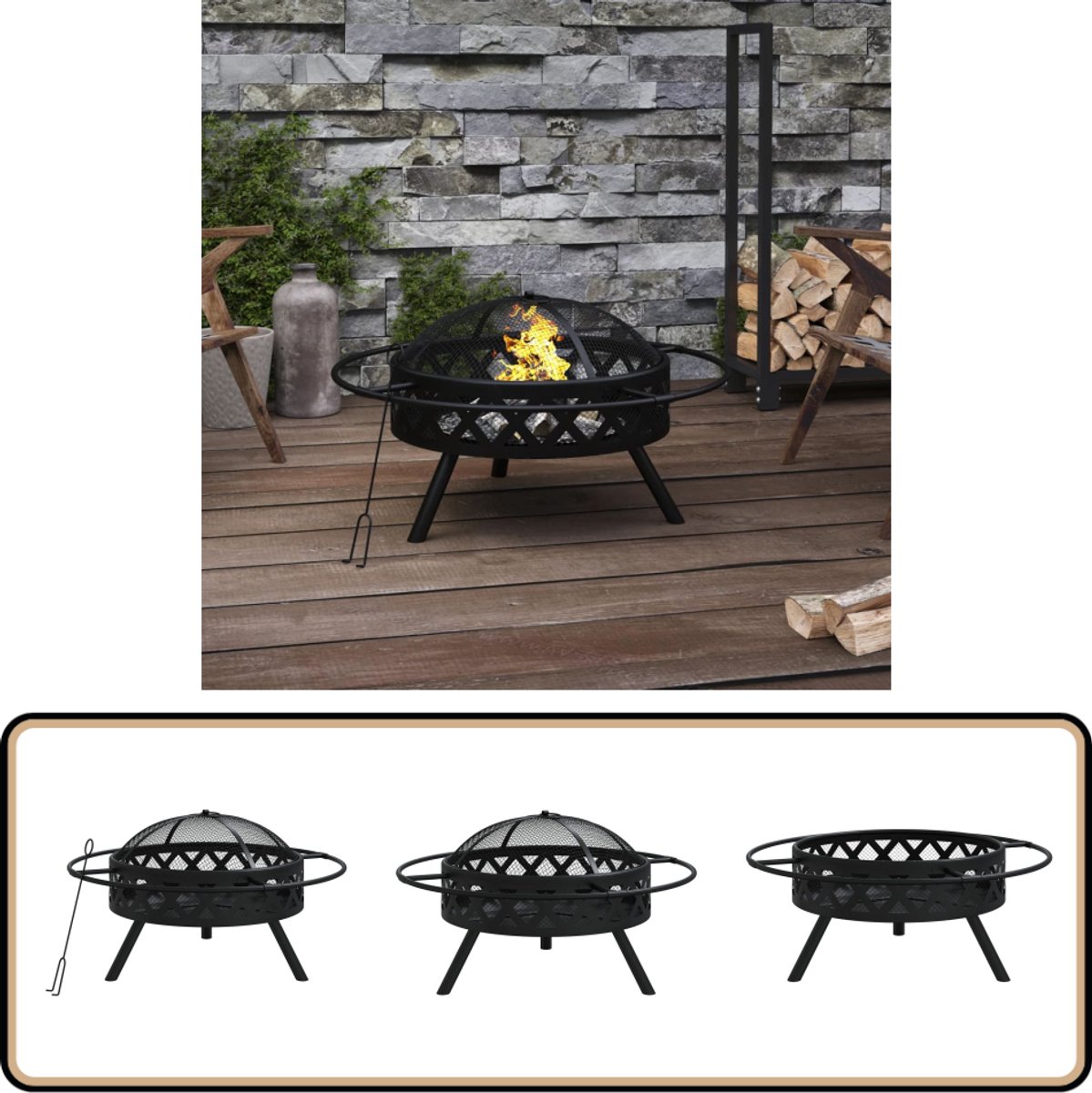 vidaXL - Vuurplaats - met - pook - XXL - 70 - cm - staal