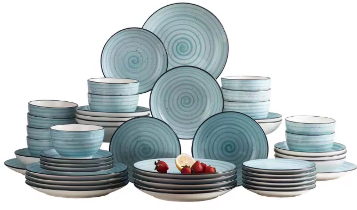 Eminent Bordenset – 48 delig - 12 persoons – Blauw Keramisch – Eetborden – Kleine Borden