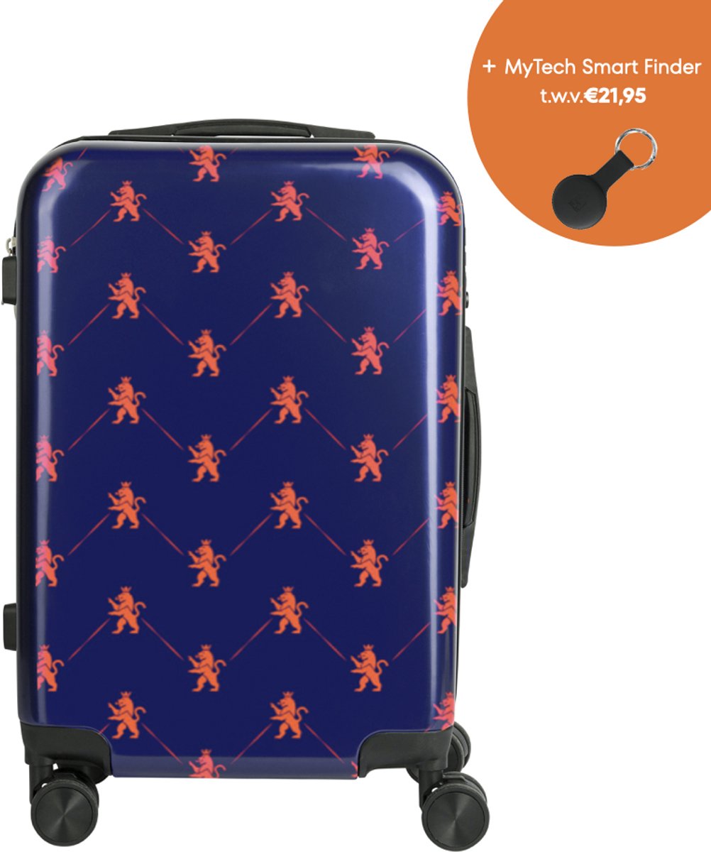 O. leo - Handbagage reiskoffer - Lichtgewicht - Combideal met MyTech Smart Finder - Blauwe trolley met leeuwenpatroon