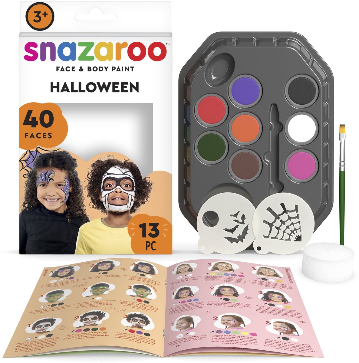 Snazaroo 1172184 Halloween Characters Aqua Schminke Set – Kinder Schminke – Heks, Skelet & Zombie Face Paint Kit – 13-delig, Hypoallergeen