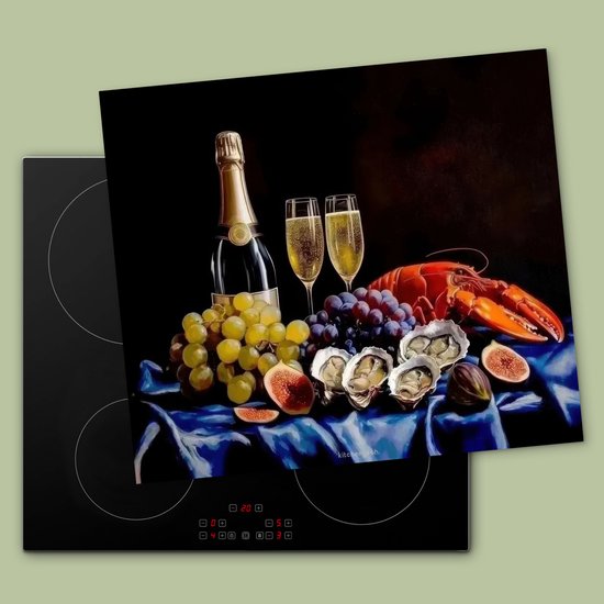 KitchenYeah® Protection plaque induction 59x51 cm - Champagne - Luxe - Huîtres - Protege plaque de cuisson - Couvre plaque induction - Protecteur d'induction - Cuisine