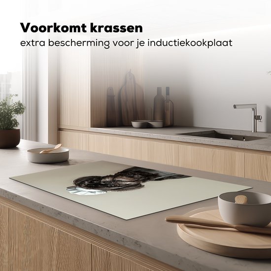 KitchenYeah® Inductie beschermer 85x52 cm - Hondje - Kokskleding - Zwart - Beige - Kookplaataccessoires - Afdekplaat voor kookplaat - Inductiebeschermer - Inductiemat - Inductieplaat mat - Keuken decoratie