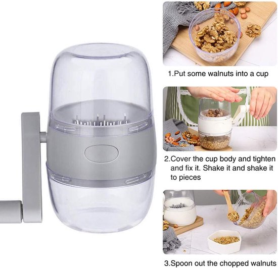 Grijs - Handmatige notenhakker met handvat - Gedroogd fruitmolen met handslinger - Keuken multifunctionele hakselaar Hakselaar - Voor noten Walnoot Pecan Gember Knoflook - Voor het maken van ingrediënten — afbeelding 4