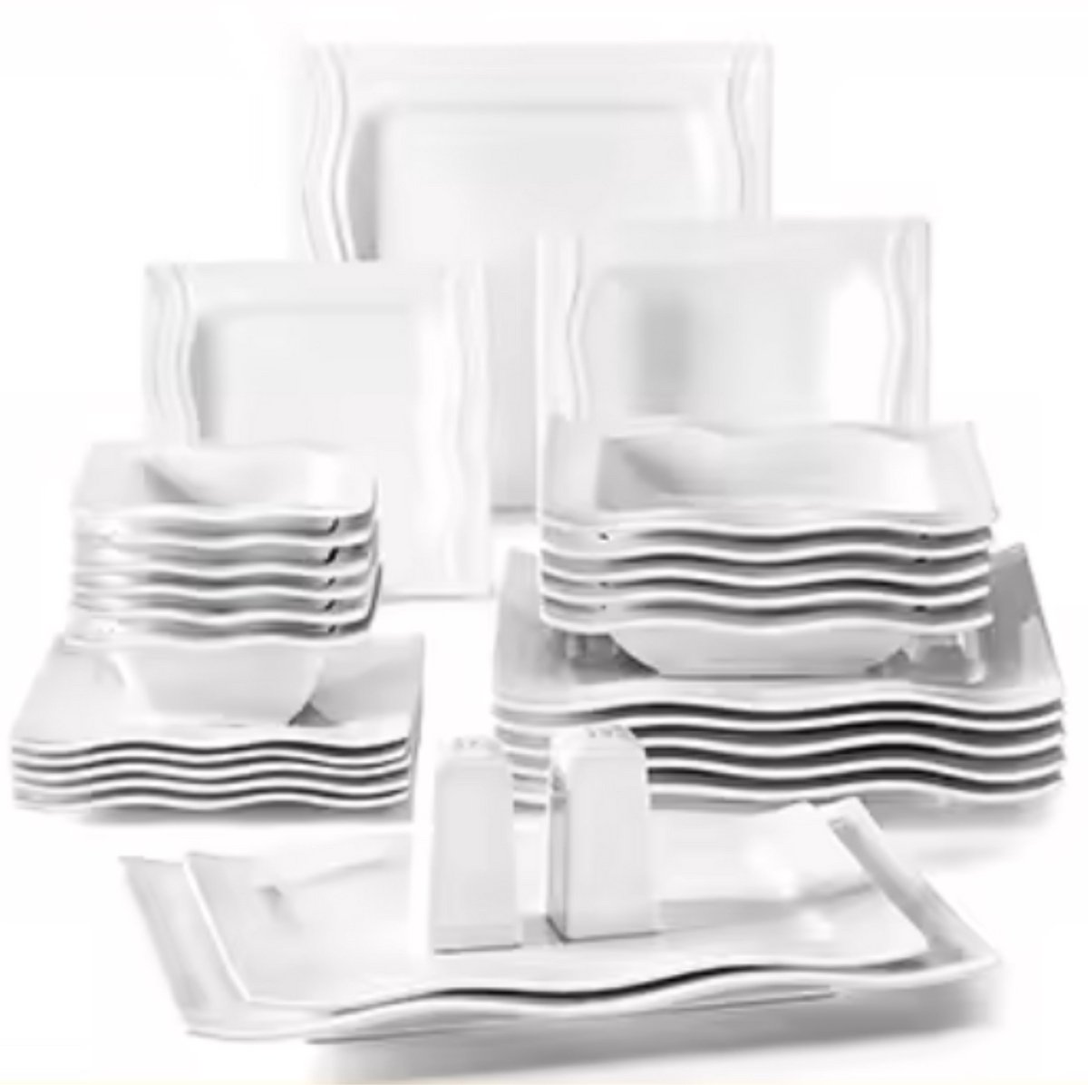 Haute Ontbijtborden – 6 persoons – 28 delig – Wit Keramisch – Eetborden – Breakfast Plates