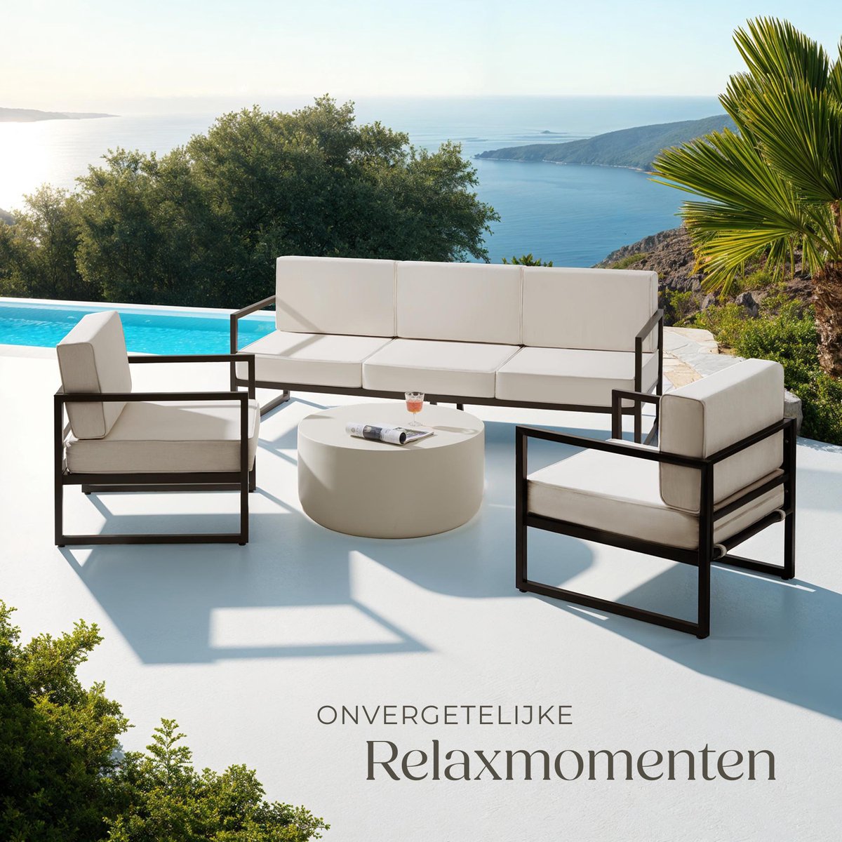 tectake® Tuinset Comosa - Loungeset voor 5 personen - Tuinbank - Loungebank en Twee Loungestoelen - Tuinstoelen met Waterafstotende en Ultradikke Kussens - Draagkracht 117 kg per Zitplaats - Bruin/Beige – foto 6