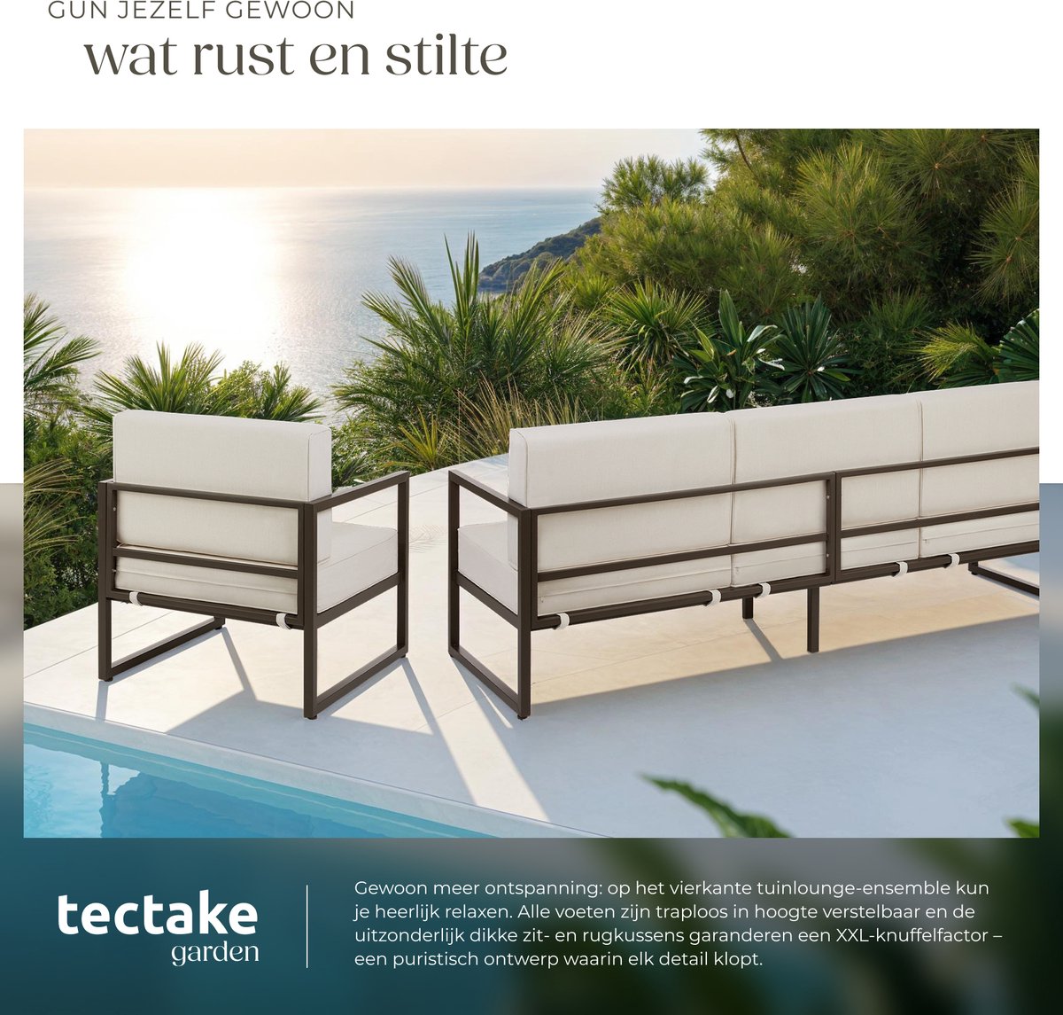 tectake® Tuinset Comosa - Loungeset voor 5 personen - Tuinbank - Loungebank en Twee Loungestoelen - Tuinstoelen met Waterafstotende en Ultradikke Kussens - Draagkracht 117 kg per Zitplaats - Bruin/Beige – foto 8