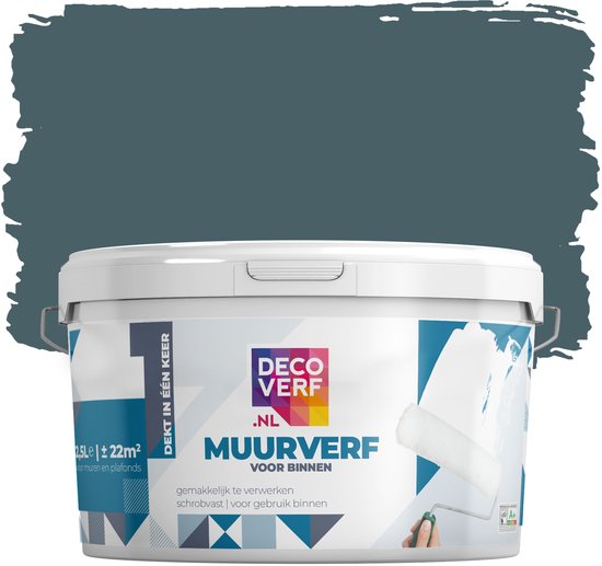 Decoverf muurverf mat, Petrol blauw, 2.5L