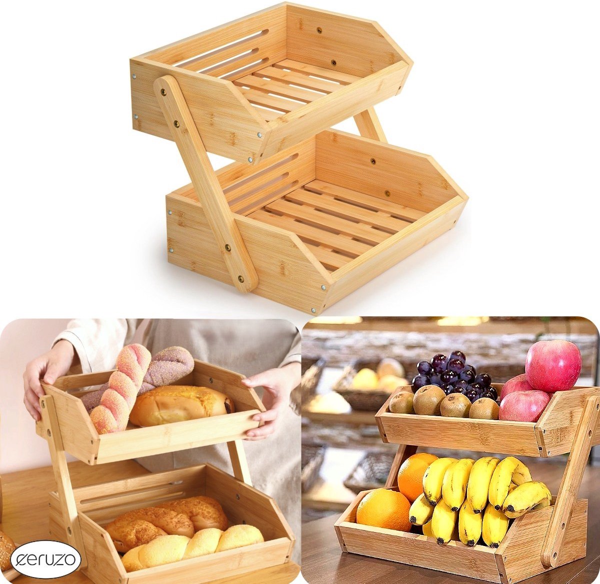 Bamboe fruitmand - 2 lagen - decoratief - opslagstandaard