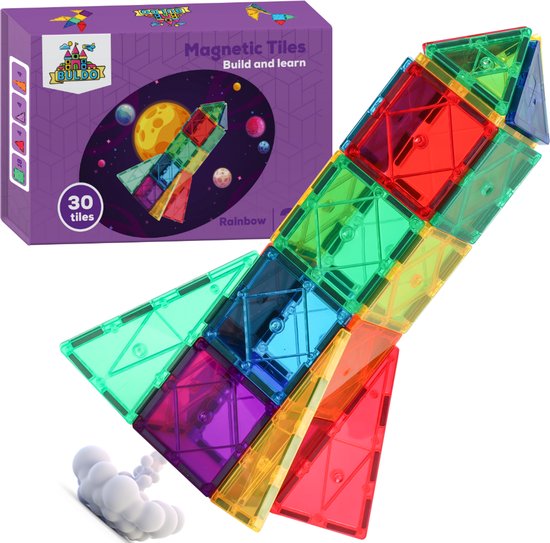 Buldo Magnetic Tiles 30 stuks - Magnetisch Speelgoed - Magnetische Tegels - Montessori Speelgoed - Magnetische Bouwstenen - STEM Speelgoed - Speelgoed Kinderen - Speelgoed 3 jaar t/m 12 jaar
