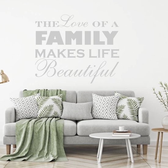 Muursticker L'amour d'une famille rend la Life belle - Bleu foncé - 140 x 112 cm - Muursticker4Sale