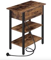 J&R Table de chevet - Table d'appoint - Bout de canapé - Table basse - 2 tiroirs - Double prise - Double USB-A - Bois/Métal - Marron/ Zwart