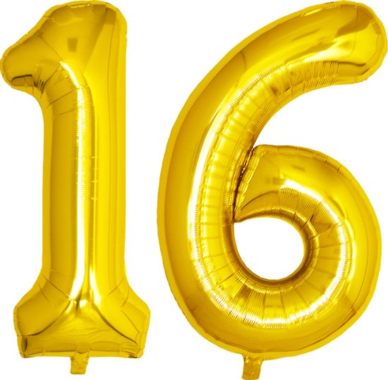 Folie Ballon Cijfer 16 Jaar Cijferballon Helium Ballonnen Feest Versiering Folieballon Verjaardag Versiering Goud 86 Cm