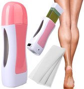 Wax Roller Apparaat - Wit / Roze - met 10 Strips - Inclusief Vulling - Ontharingsapparaat - Navulbaar - Complete Wax Set - Waxen - Wax Patroon - Hars