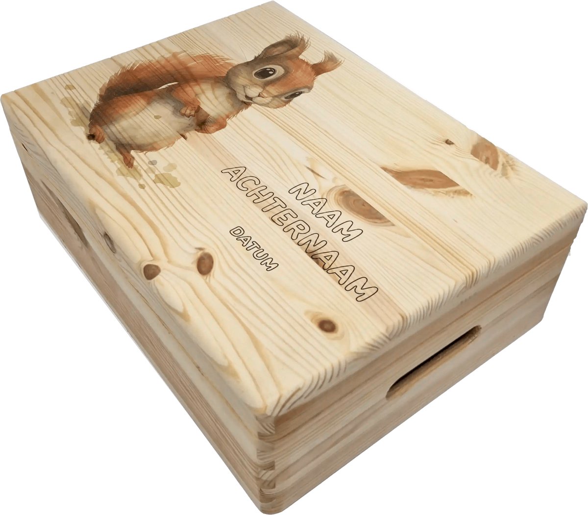 Goedkoopste HoutenFrits - Memorybox - Geboortekist - met Eekhoorn - Personaliseerbaar met Baby Naam