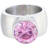 Behave - Ring - Ring en acier inoxydable avec zircone rose de 10 mm - Elegant, résistante aux rayures et sans nickel - Bague de Luxe pour femme