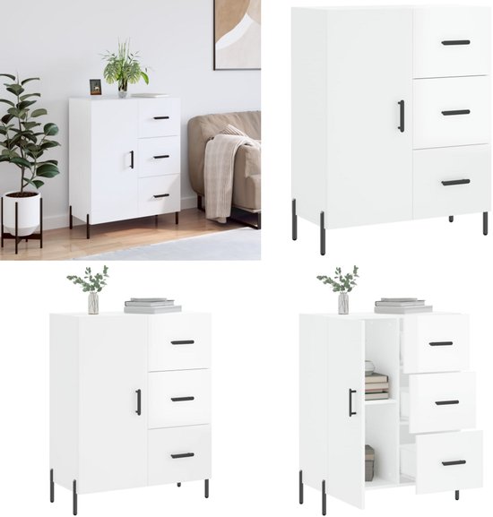 vidaXL Dressoir 69,5x34x90 cm bewerkt hout hoogglans wit, kast, opbergkast, ladekast, wandkast, houten kast, bijzetkast, opslagkast, dressoir met deur