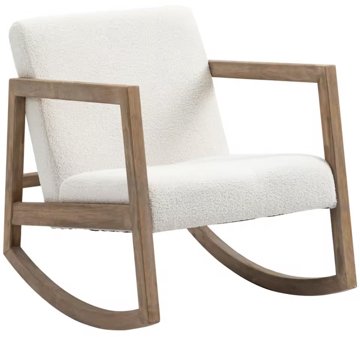 J&R Schommelstoel - Stoel - Woonkamer stoel - Fauteuil - Teddy stof - Bouclé - Houten poot