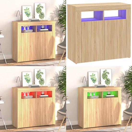 Dressoir met LED-verlichting 80x35x75 cm bruin eiken | -nl