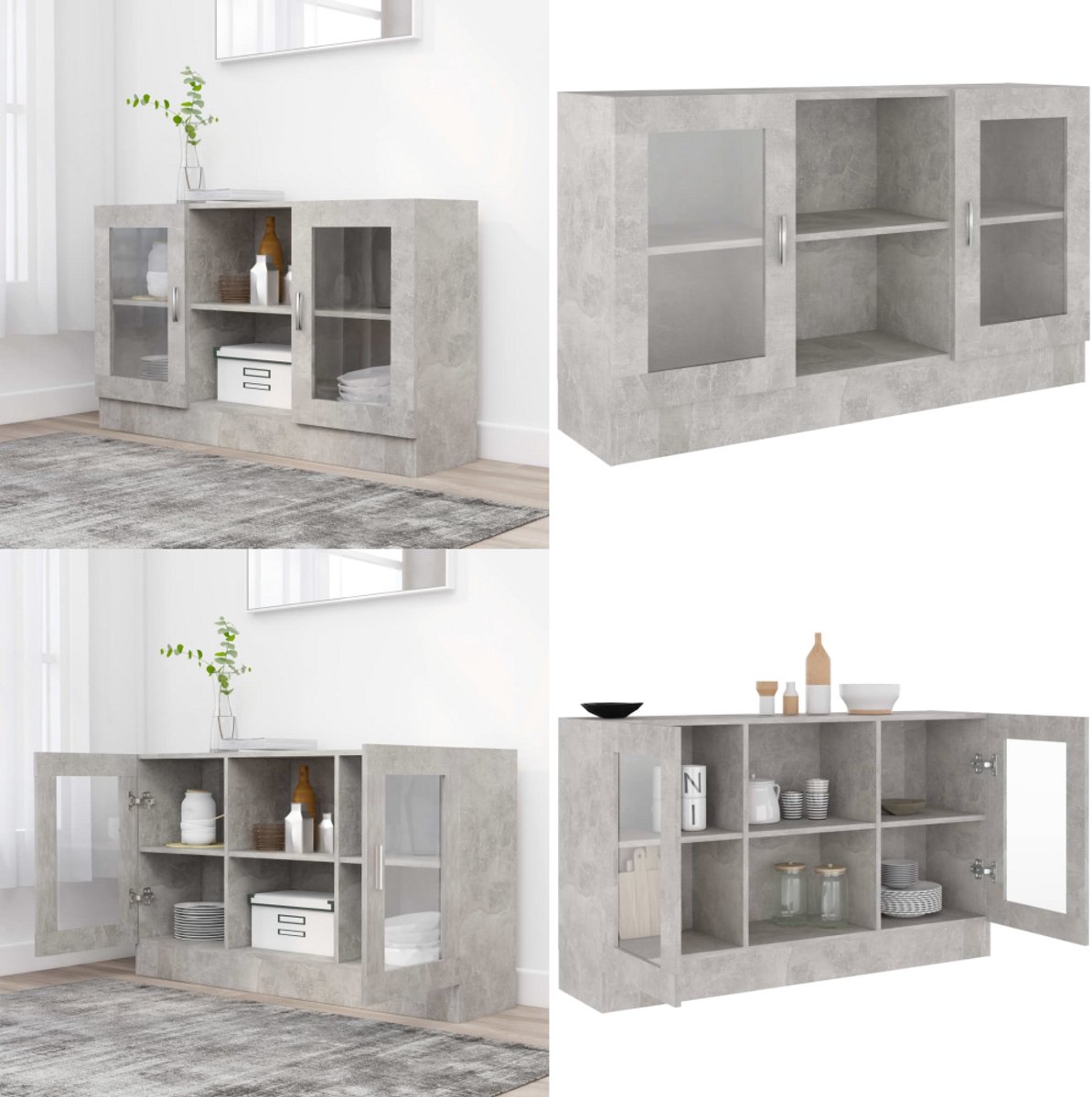 vidaXL Vitrinekast 120x30,5x70 cm bewerkt hout betongrijs - Vitrine - Vitrines - Dressoir - Dressoirs