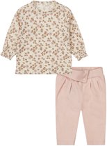 Dirkje - Basic Collection - Coton Bio - Pantalon Pink Poudré Clair - Chemise à Fleurs - Taille 86