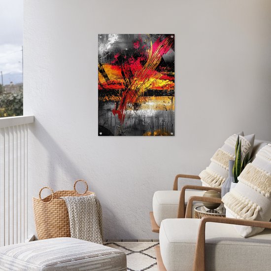 Tuinposter 60x80 cm - Tuindecoratie Kunst - Zwart - Abstract - Poster voor in de tuin - Buiten decoratie - Schutting tuinschilderij - Tuindoek muurdecoratie - Wanddecoratie balkondoek