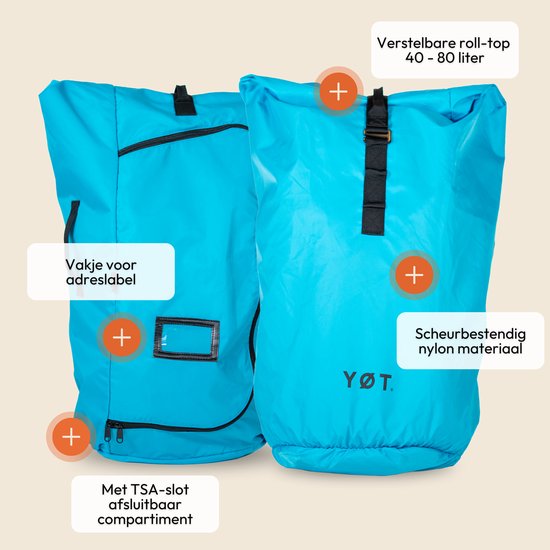 Yoet YØT® flightbag & regenhoes – 40–80L – waterafstotend nylon – flightbag ...