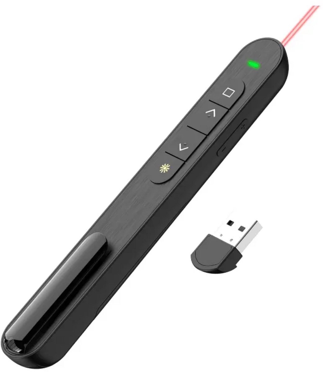 Draadloze USB Presenter met Laser Pen Pointer - Presentatie Afstandsbediening - 2 in 1 - Plug & Point - 15m bereik - 2,4 GHz transmissie