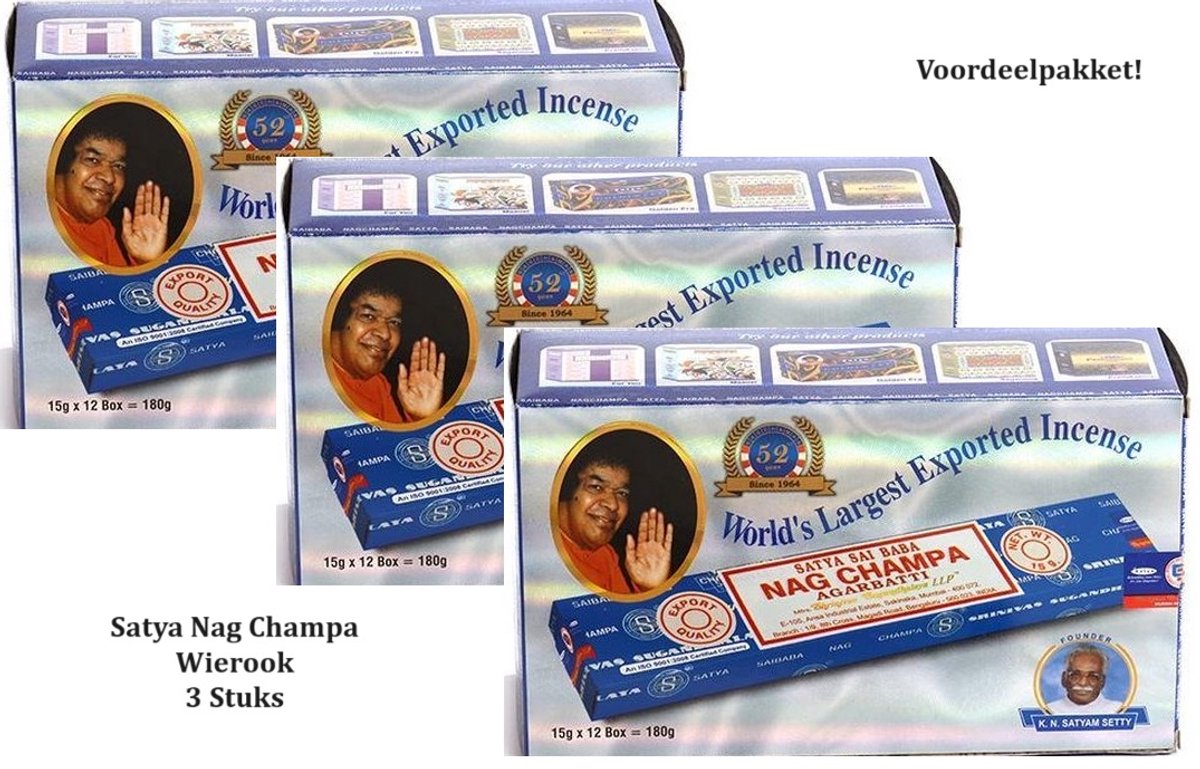 Satya Nag Champa Agarbatti klassiek staafjes 3 dozen van 12 pakjes (15 gram per pakje ) wierook| 36 pakjes van 15gram| 3 dozen
