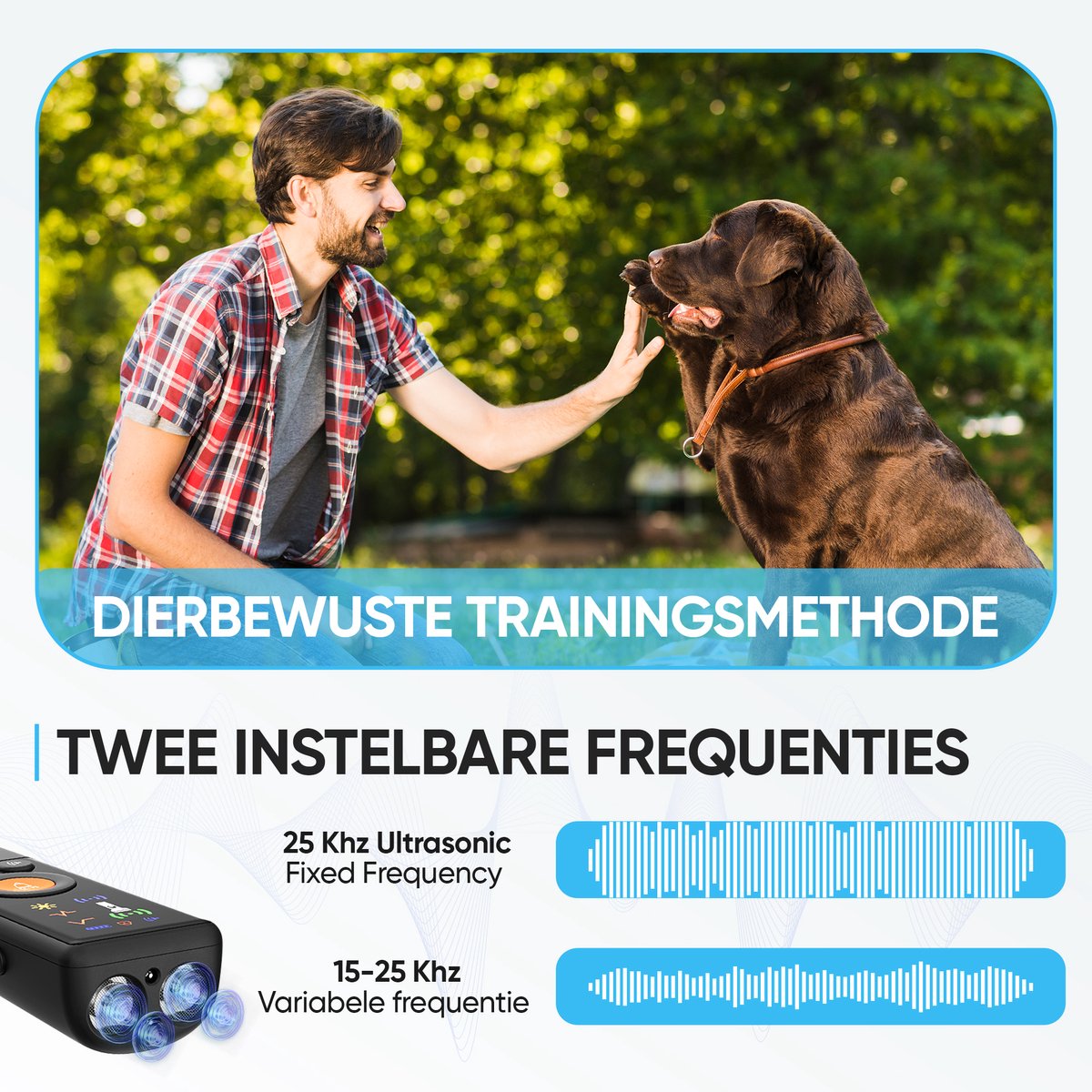 Ultrasoon geluid voor honden, 3 standen, instelbare frequentie, anti