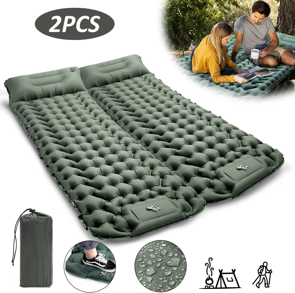 CALIYO Zelfopblazende Slaapmat – Comfortabele & Stevige Tweepersoons Slaapmat – Optimale Stabiliteit & Gewichtsverdeling – Lichtgewicht & Compact voor Kamperen & Outdoor