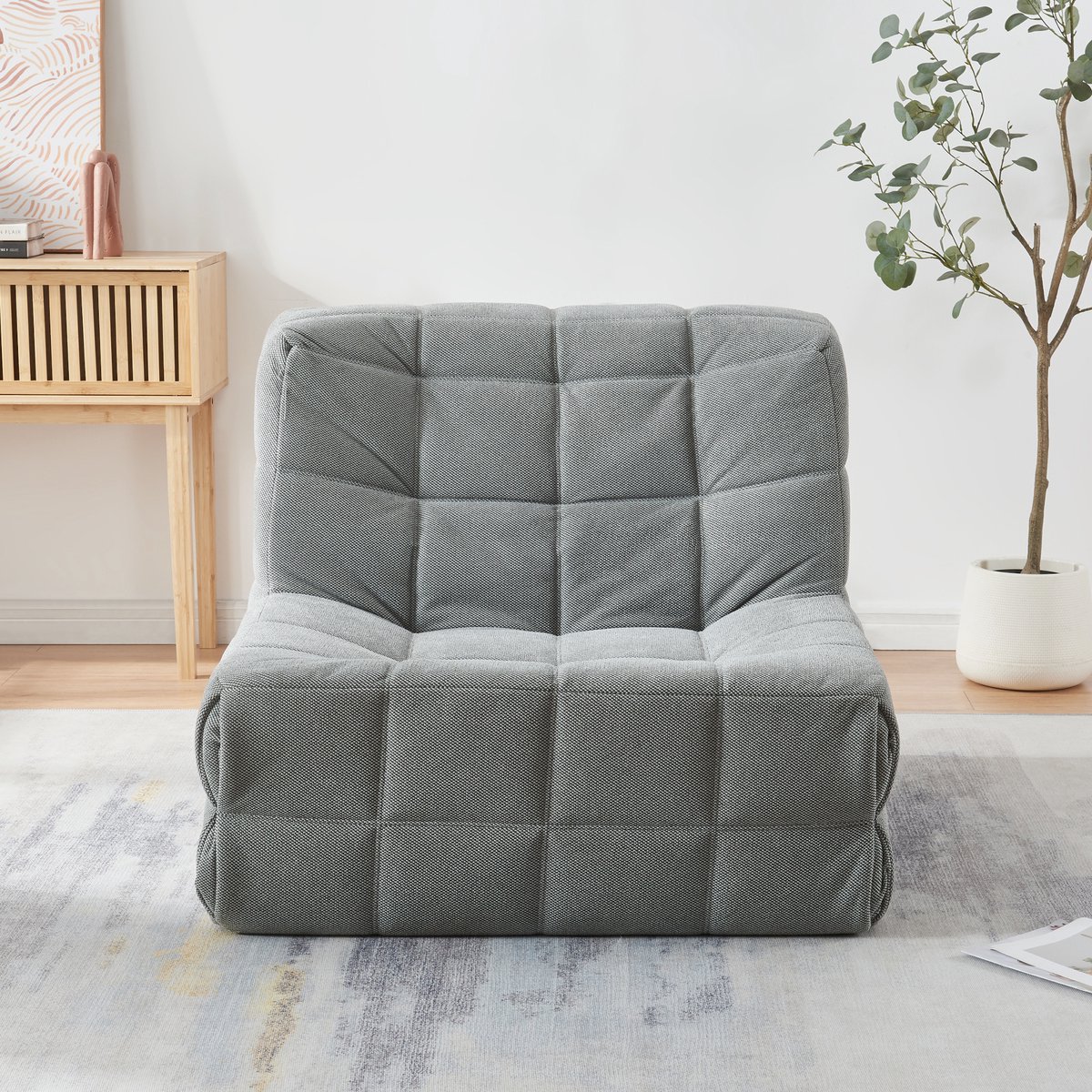 Cadeira de chão Koskyvn têxtil 75x90x100 cm - Cinzento [en.casa