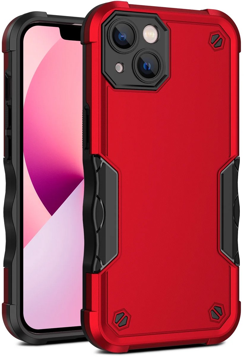 Cityhoesje - iPhone 15 Plus - Non-slip Stripes- - PC+TPU Backcase - Rood