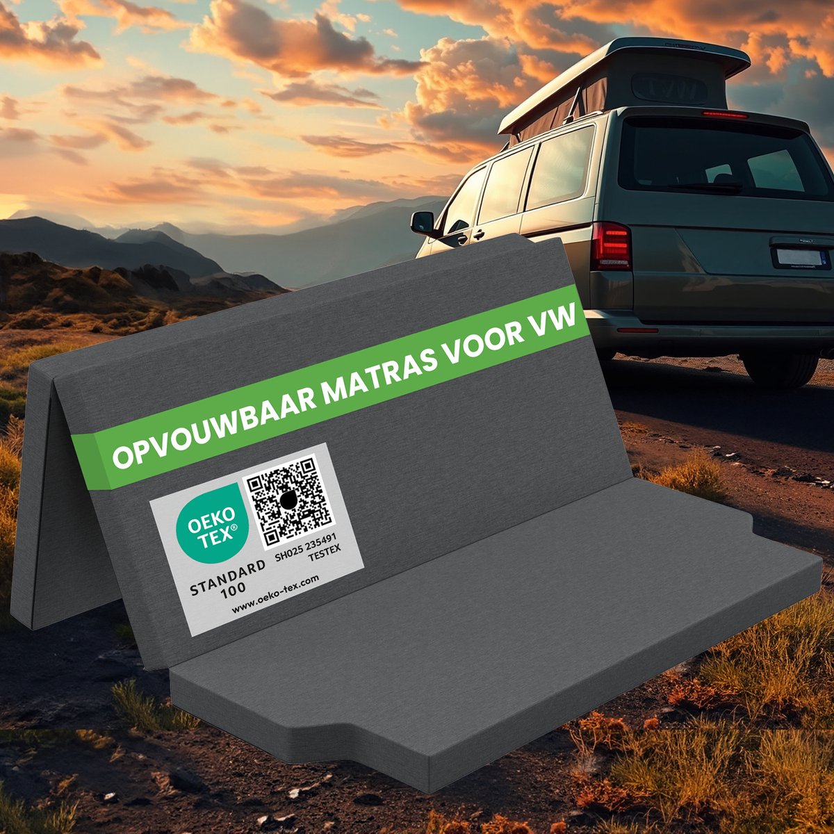 ELONEO Opvouwbaar Matras voor Auto's, Bestelwagens en Campers - VW T4, T5, T6, T6.1, Multivan, California Beach, Caravelle, Transporter, 8 cm Dik Campingmatras - 185x148 cm