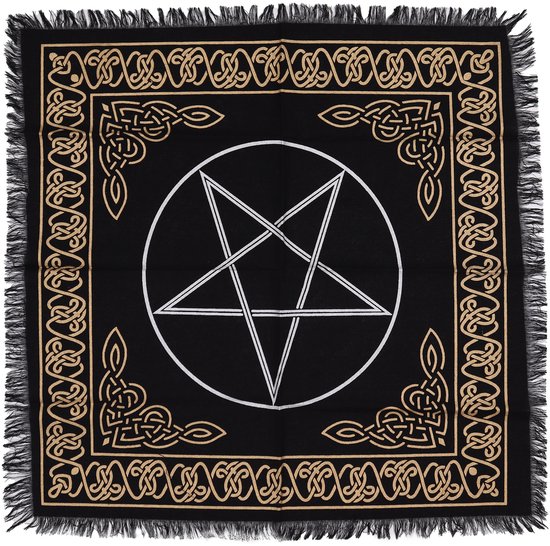 Nappe d'autel ésotérique à franges | Pentagone | Tissu d'autel Pentagramme Éléments Magiques Zwart | Tissu de tarot Tissu Oracle | Articles spirituels | Dimensions : 50x50cm