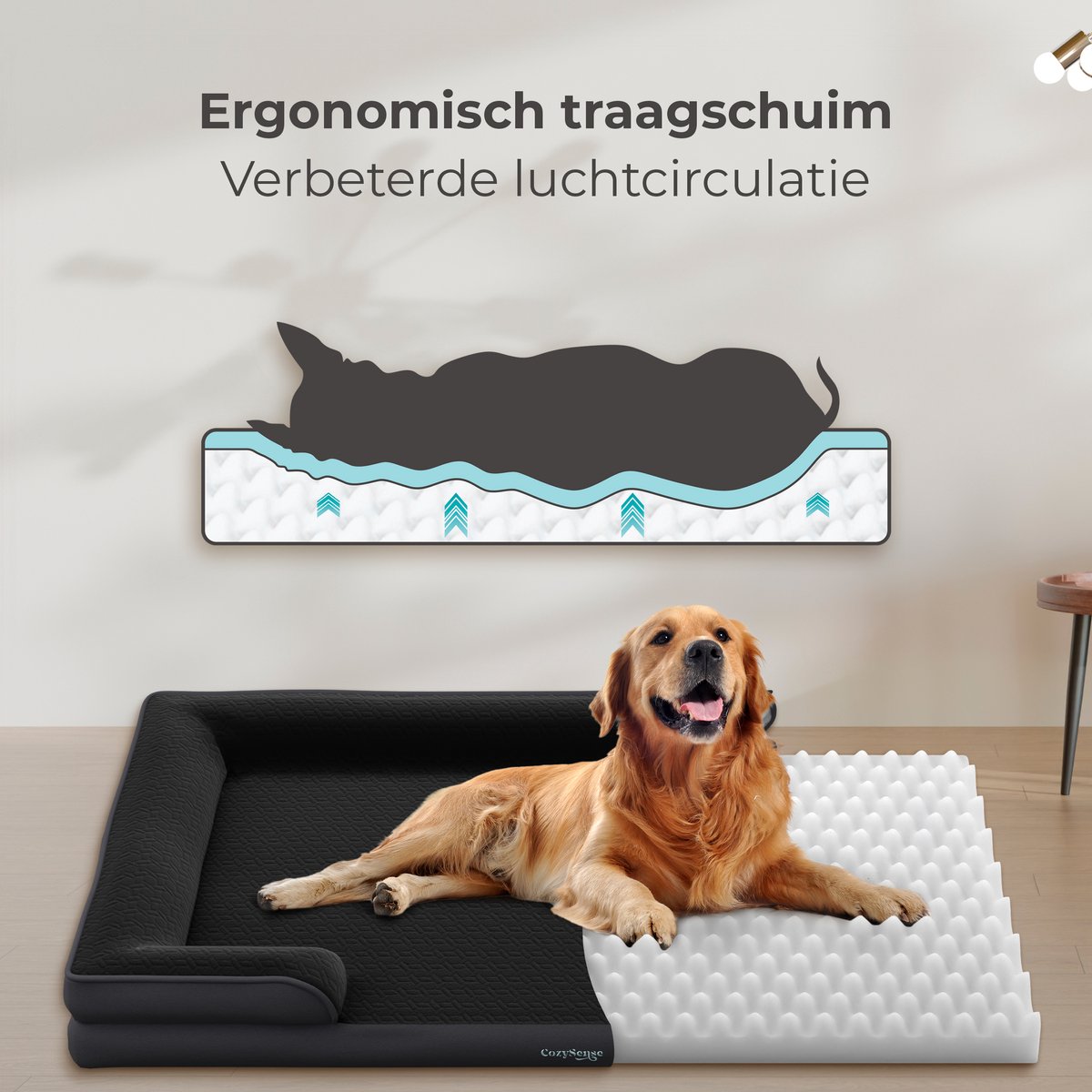 CozySense® Orthopedische Hondenmand 100x70 cm - Maat XL - Waterdicht Hondenbed met Wasbare Hoes - Geschikt Als Benchkussen - Zwart – foto 3