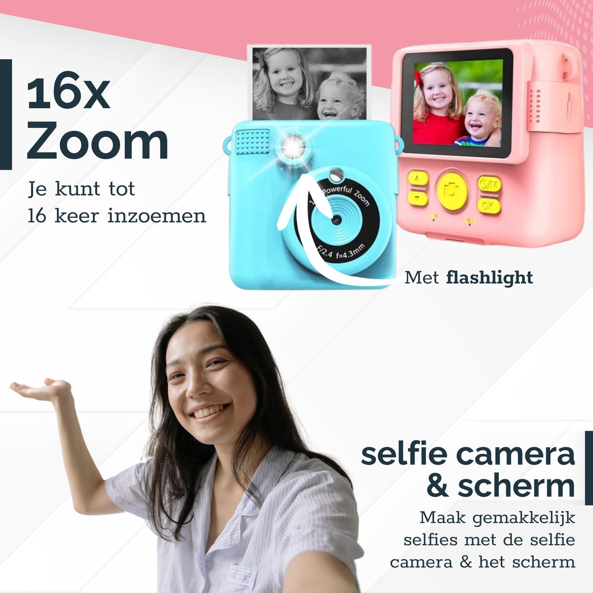 Digitale Instant Kindercamera Montessori speelgoed 10-in-1 Interactieve Speelgoed Camera - Educatief speelgoed met Smartgames - Kinderspeelgoed 4 Jaar tot 10 Jaar. Fototoestel voor Kinderen – Roze thumbnail 3