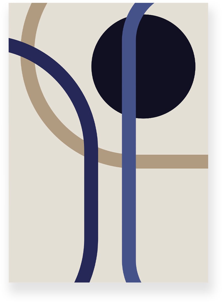 Yisual Poster 30x40 cm - Abstracte Lijnen - Cirkel - Beige - Blauw - Minimalistisch - Modern - Muurdecoratie - Wanddecoratie