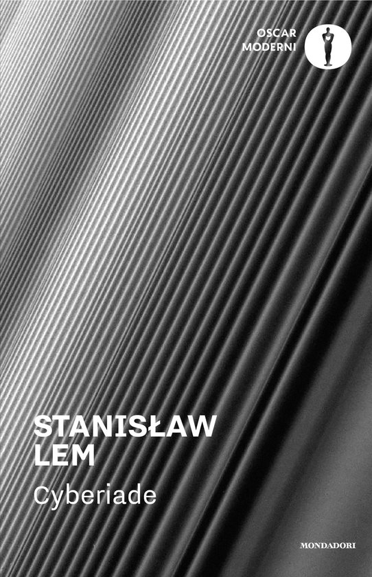 Boek "Cyberiade" van Stanisław Lem, met een gestructureerde, geribbelde achtergrond.