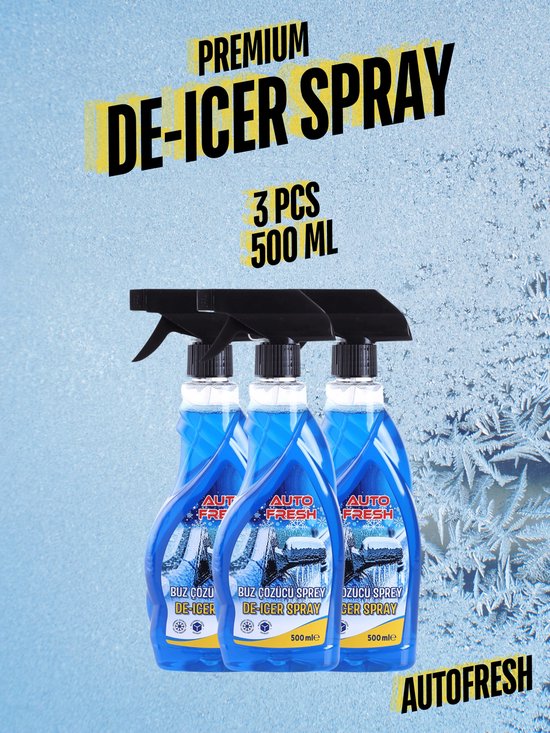 Drie flessen AutoFresh Premium De-Icer Spray, 3x 500 ml.